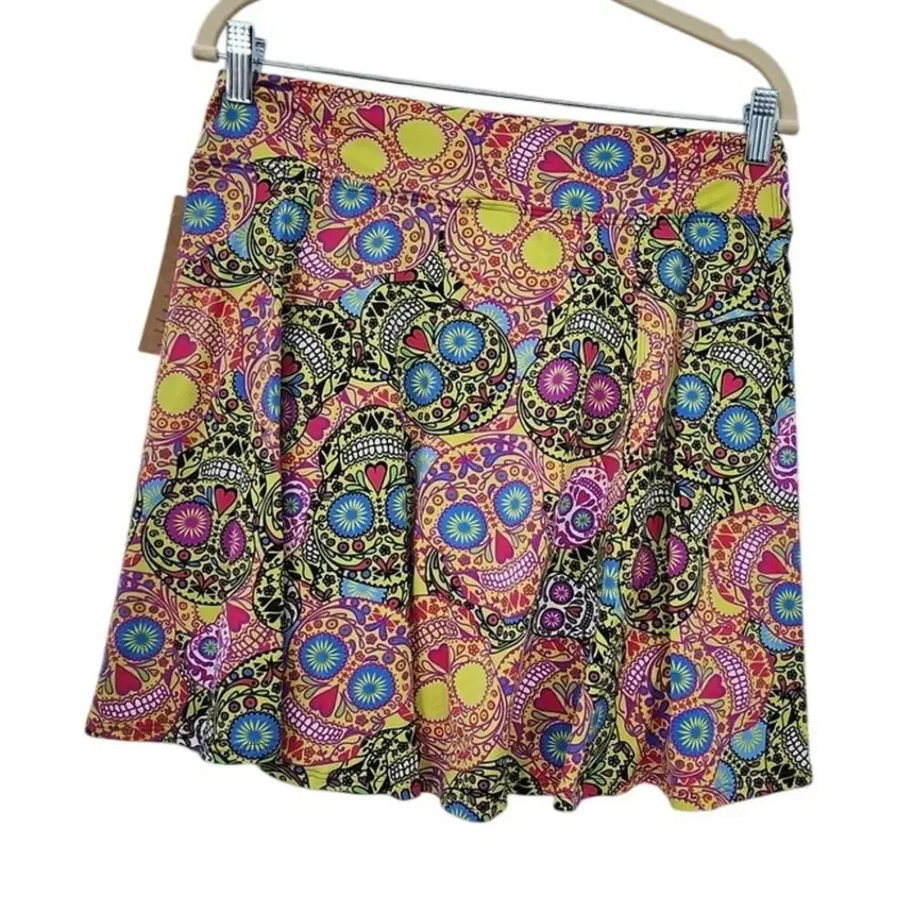NEW Dona Jo Eco Friendly Skirt‎ Day Of The Dead Athletic Skirt Size Large